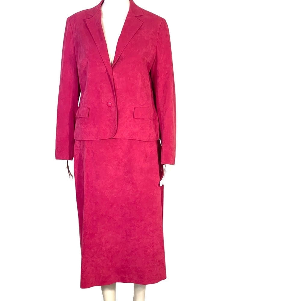Vintage  70’s UltraSuede 2 Piece Set Barbie Pink Blazer Jacket Skirt Suit Sz 12